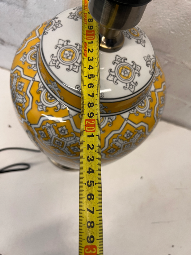 Pair of New Yellow Ceramic Patterned Table Lamps - 48cm - 2ndhandwarehouse.com