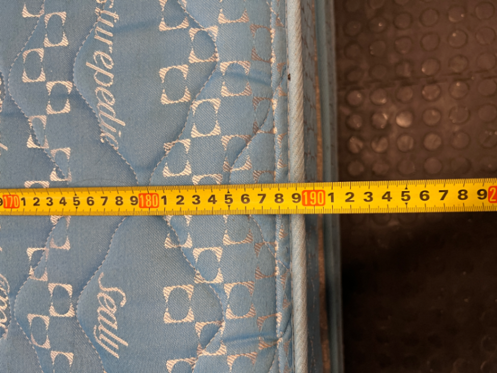 Sealy Posturepedic Queen Mattress in Blue — Visible Staining on Mattress and Base - 2ndhandwarehouse.com