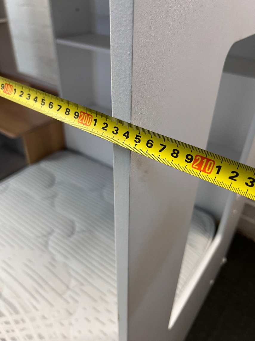 White L-Shaped Bunk Bed with Desk and Storage Cupboard — Good Condition