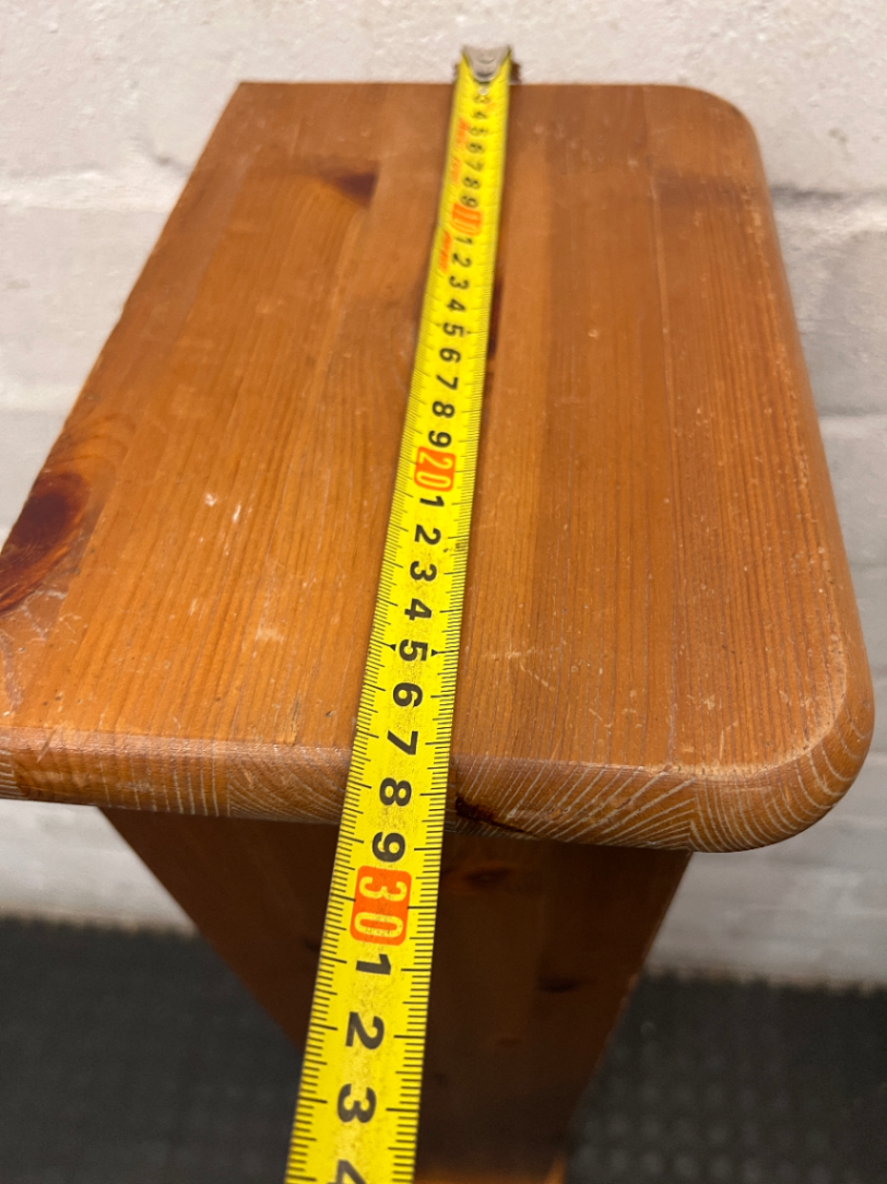 Tall Slim Pine-Finish Wooden Shelving Unit — Well Used Condition