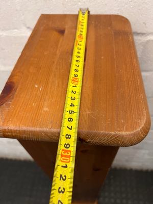 Tall Slim Pine-Finish Wooden Shelving Unit — Well Used Condition