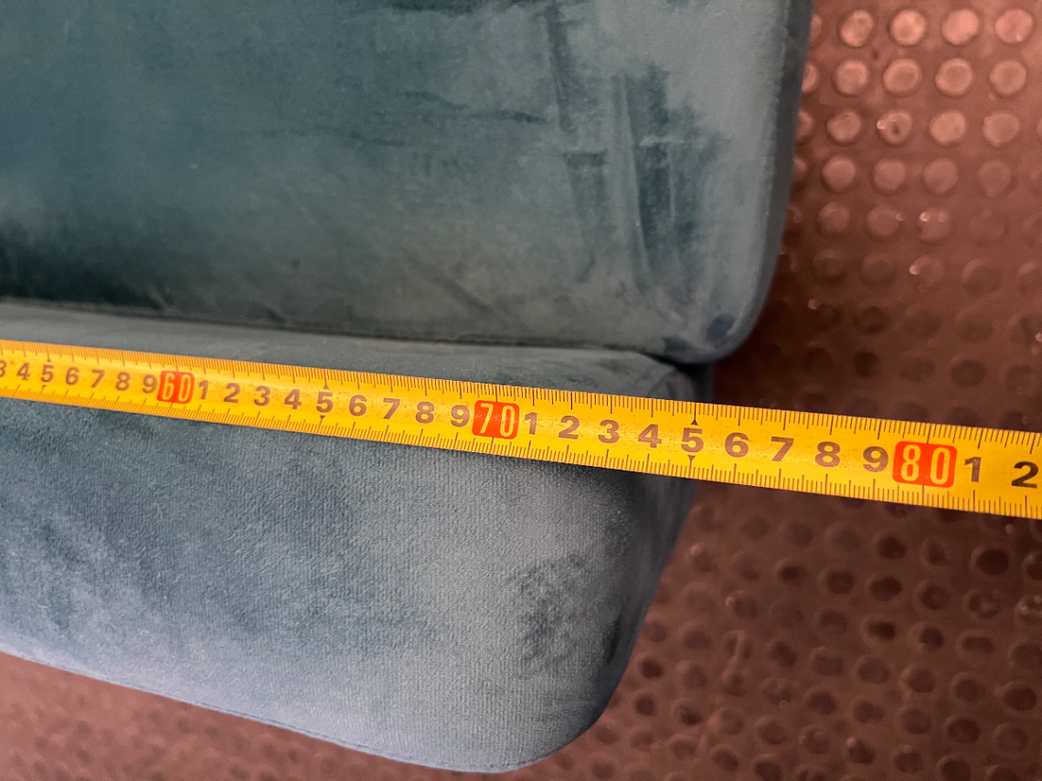 3 Seater Teal Blue Tufted Couch with Wooden Legs — Very Good Condition
