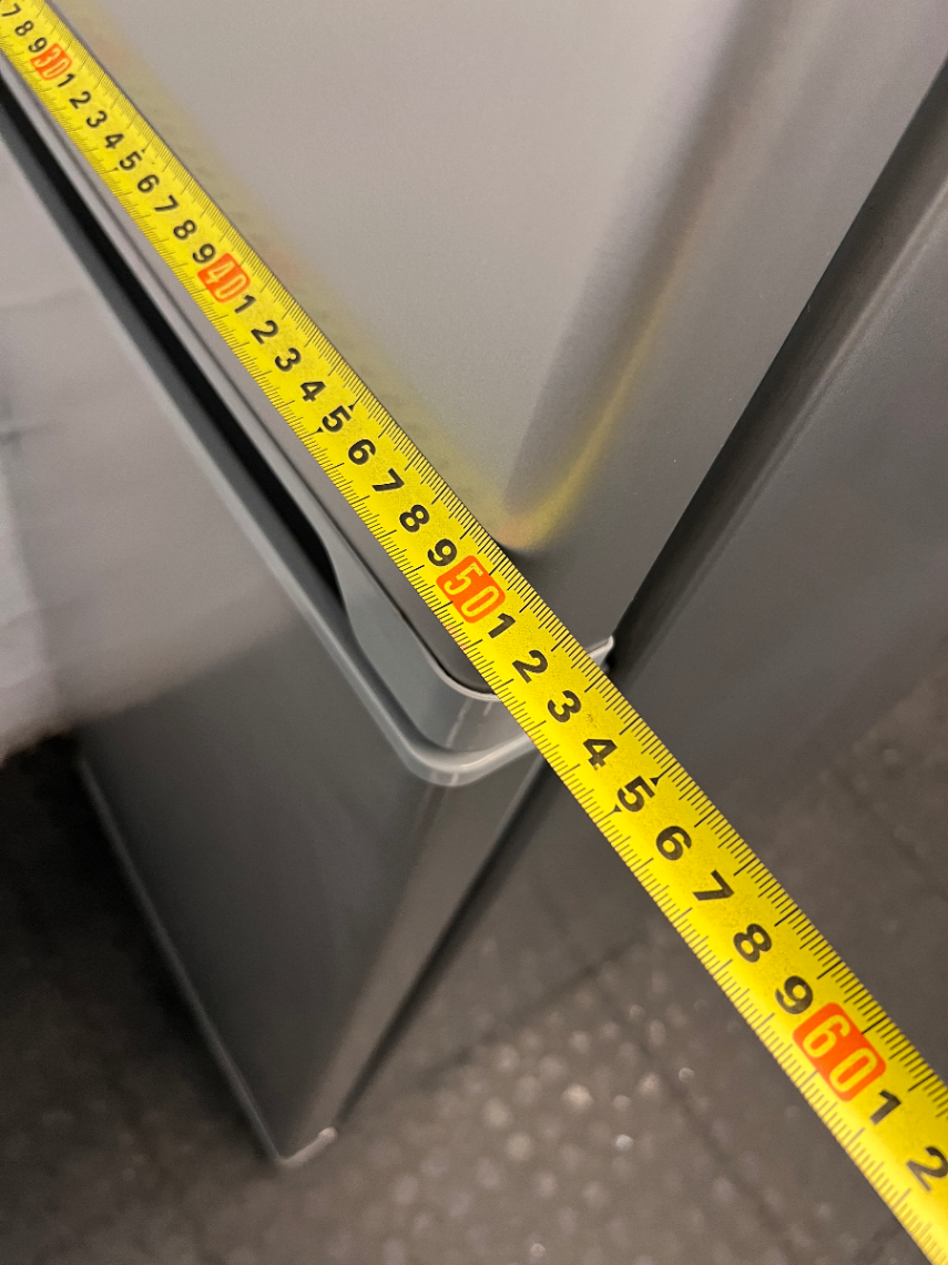KIC Top-Mount Fridge Freezer in Silver — Working Order with Chipped Door Shelf