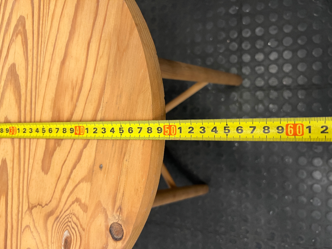 Round Natural Wood Side Table with Tapered Legs — Used; Fair Condition