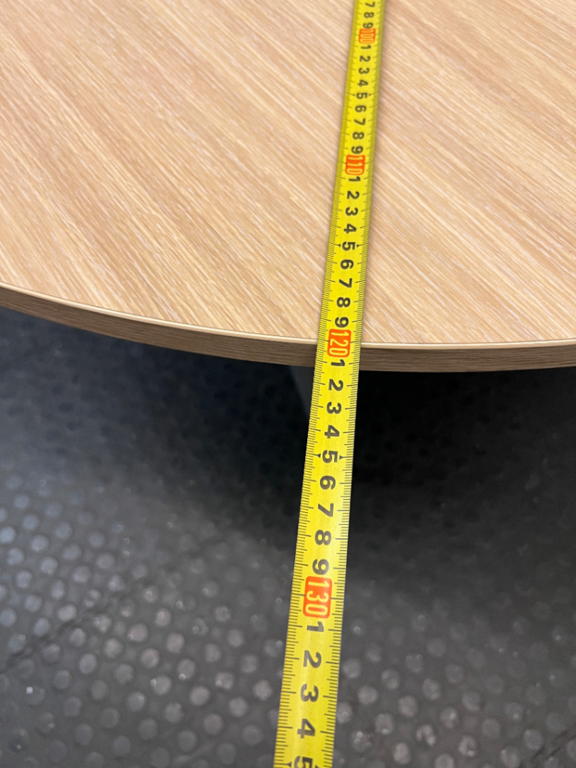 Round Oak-Toned Table with Modern Metal Base — Clean and Well-Maintained Condition