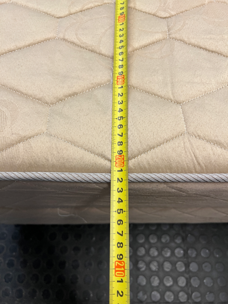 Extra Length Queen Mattress and Base Set in Beige — Fair Condition with Visible Wear