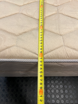 Extra Length Queen Mattress and Base Set in Beige — Fair Condition with Visible Wear