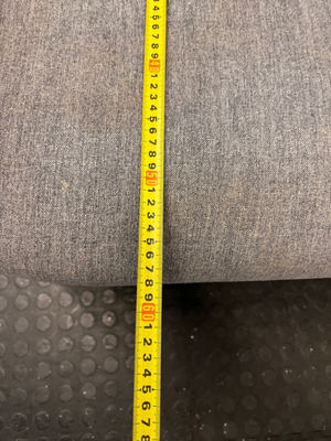Grey Cotton Upholstered 1 Seater Couch — Missing One Leg and Damaged Support