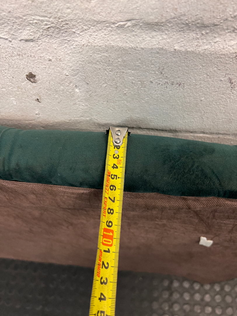 Button-Tufted Green Fabric Double Headboard — Damaged Structure and Broken Legs