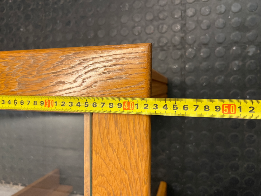 Oak-Toned Side Table with Inset Glass Top — Very Good Condition