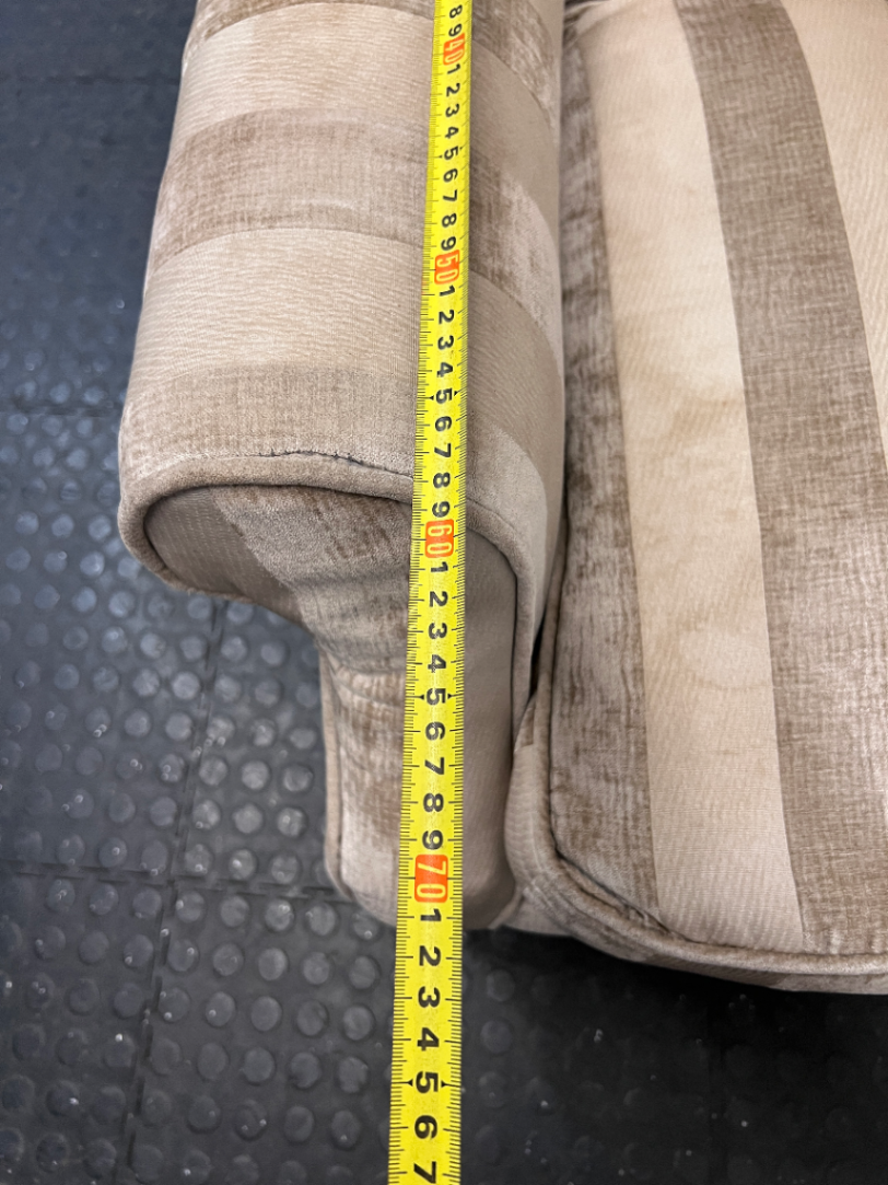 Striped Fabric Beige Wingback Chair — Good Condition