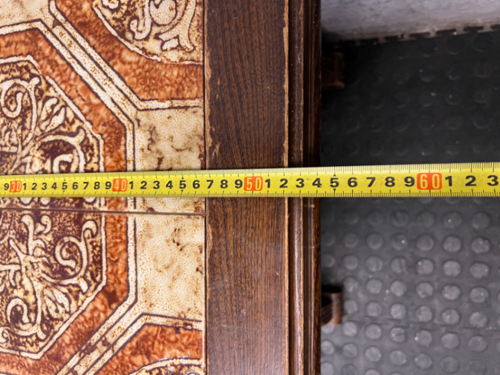 Vintage-Style Tiled Top Wooden Side Table — Significant Surface Wear and Scuffing