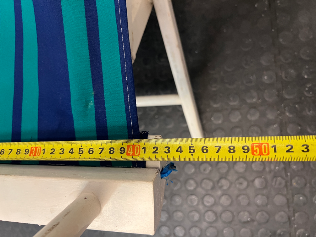 Striped Wooden Folding Director Chair — Worn Condition with Structural Use Wear