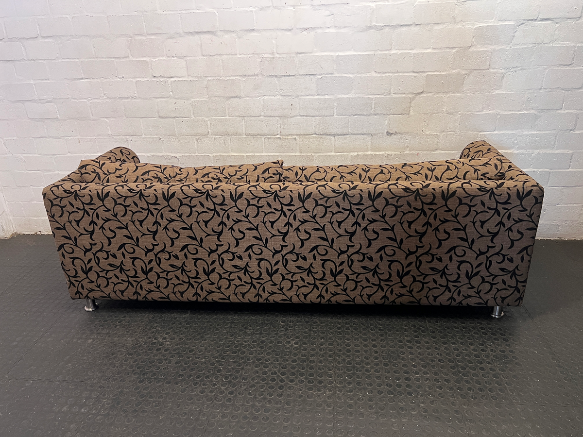 Contemporary Patterned Three-Seater Couch in Mocha & Black - 2ndhandwarehouse.com