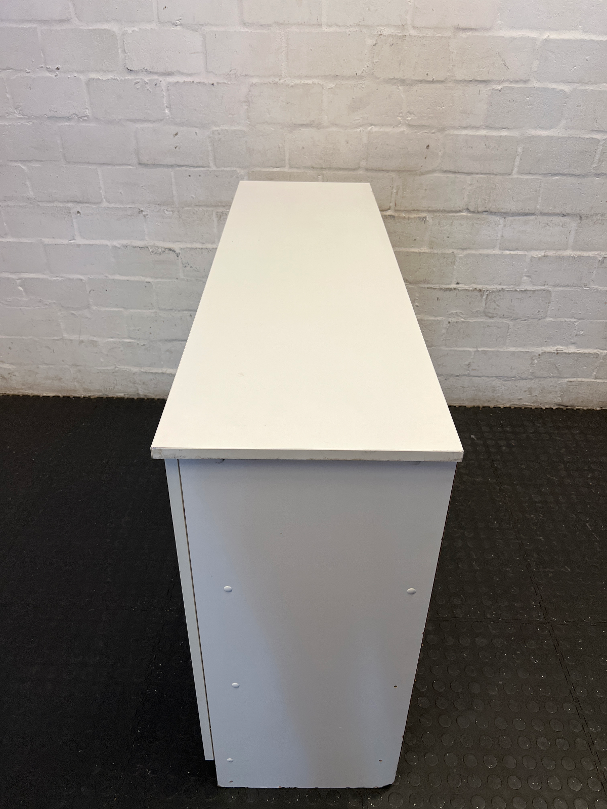 Modern 3-Door White Storage Cupboard with Silver Handles - 2ndhandwarehouse.com