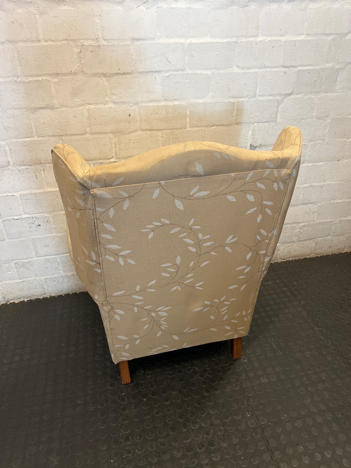 Vintage Style Fabric Wingback Chair with Leaf Pattern - 2ndhandwarehouse.com