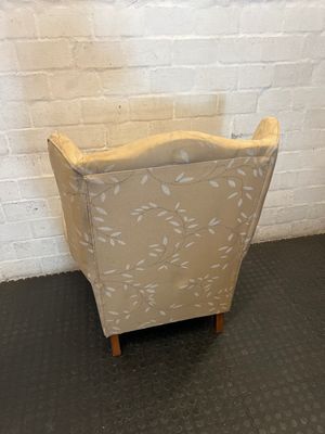 Vintage Style Fabric Wingback Chair with Leaf Pattern - 2ndhandwarehouse.com