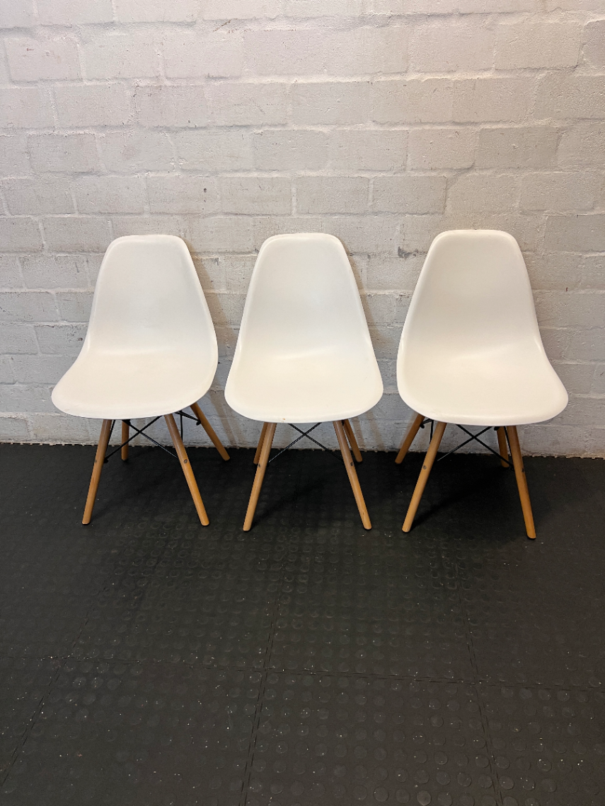 White Eames Style Dining Chair with Timber Base - Good Condition - 2ndhandwarehouse.com