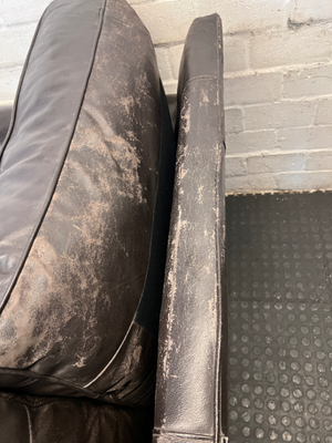 Black Genuine Leather 3-Seater Couch - Visible Leather Wear - 2ndhandwarehouse.com