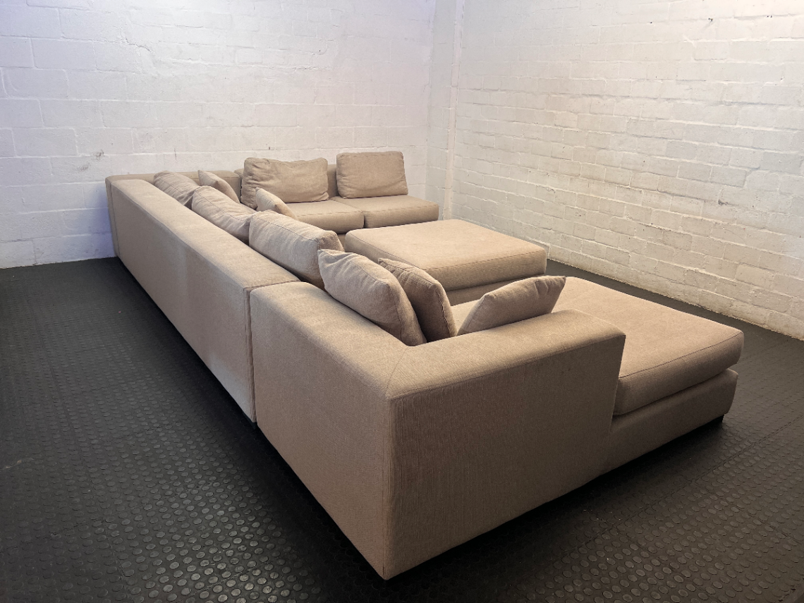 Sofaworx Light Beige Fabric U-Shape Lounge Suite with Ottoman - 2ndhandwarehouse.com