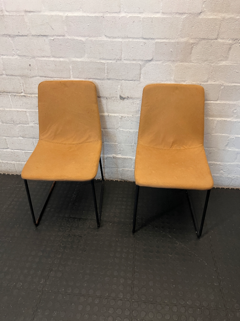 Pair of Mustard Dining Chairs - Upholstery Wear & Base Rust - 2ndhandwarehouse.com