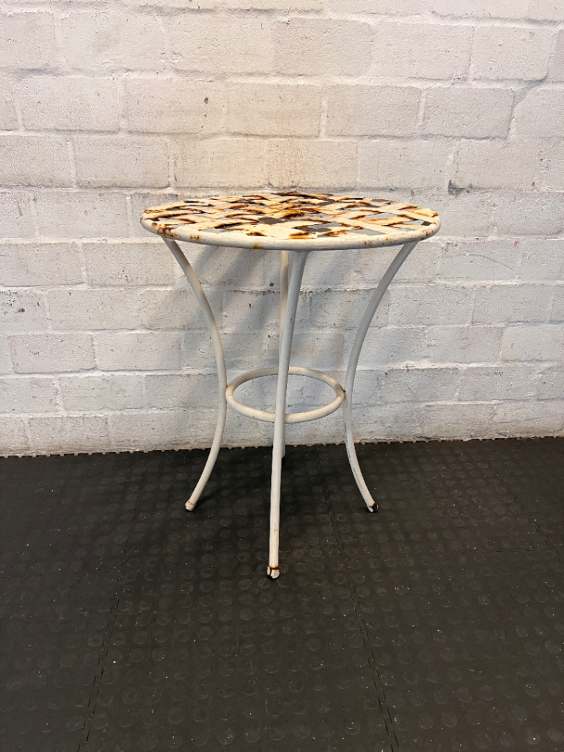 Rustic White Metal Braided-Top Outdoor Table - Visible Weathering - 2ndhandwarehouse.com