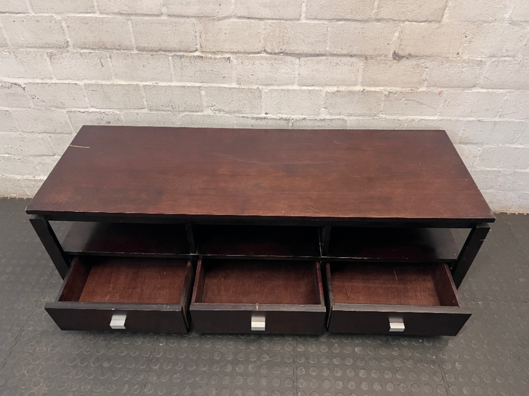 Dark Brown Varnished Pine TV Unit - Minor Surface Scuffs - 2ndhandwarehouse.com