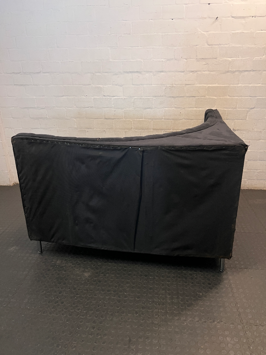 Curved Black Channel-Tufted Couch - Water Damaged - 2ndhandwarehouse.com