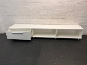 White Duco Large 2.8m TV Unit with Drawer — Used Good Condition with Minor Edge Wear - 2ndhandwarehouse.com
