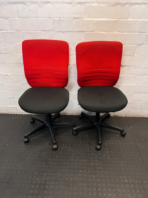 Red and Black Armless Swivel Office Chair — Scuffed Arm Rests - 2ndhandwarehouse.com