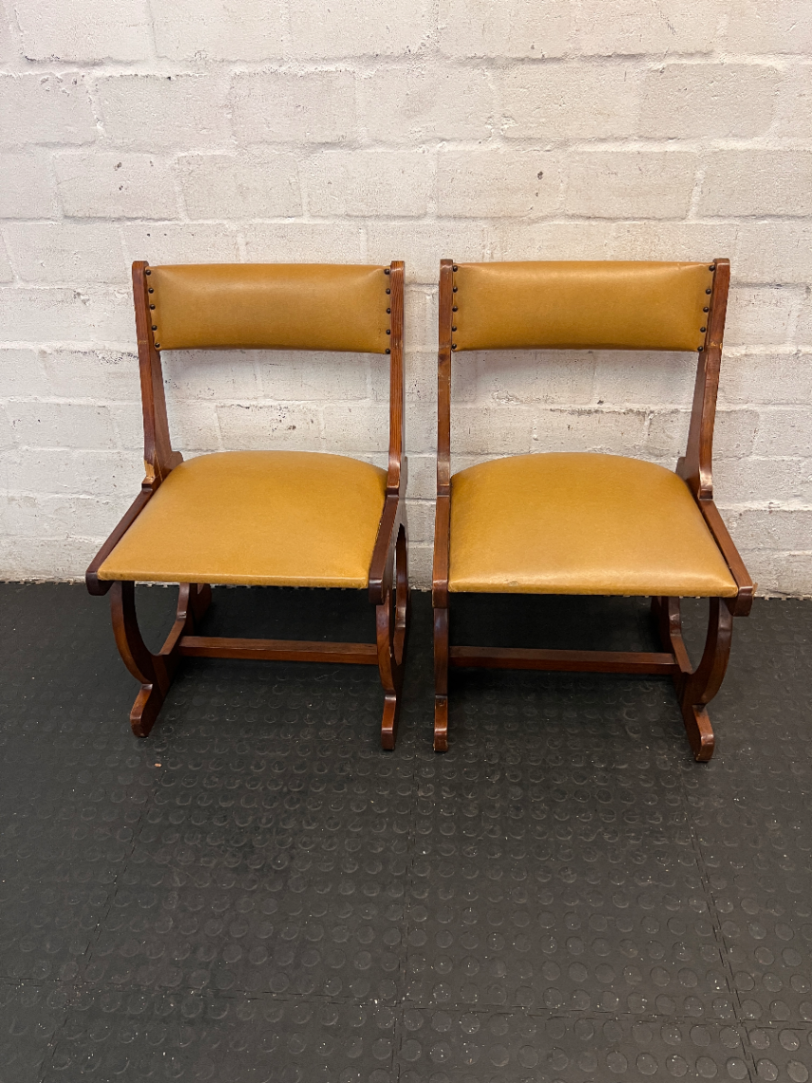 Vintage Style Wooden Dining Chair with Studded Upholstery — Seat Damaged and Needs Repair - 2ndhandwarehouse.com