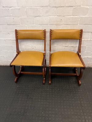 Vintage Style Wooden Dining Chair with Studded Upholstery — Seat Damaged and Needs Repair - 2ndhandwarehouse.com