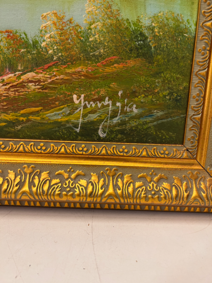 Ornate Framed Scenic River Landscape Painting — Good Condition - 2ndhandwarehouse.com