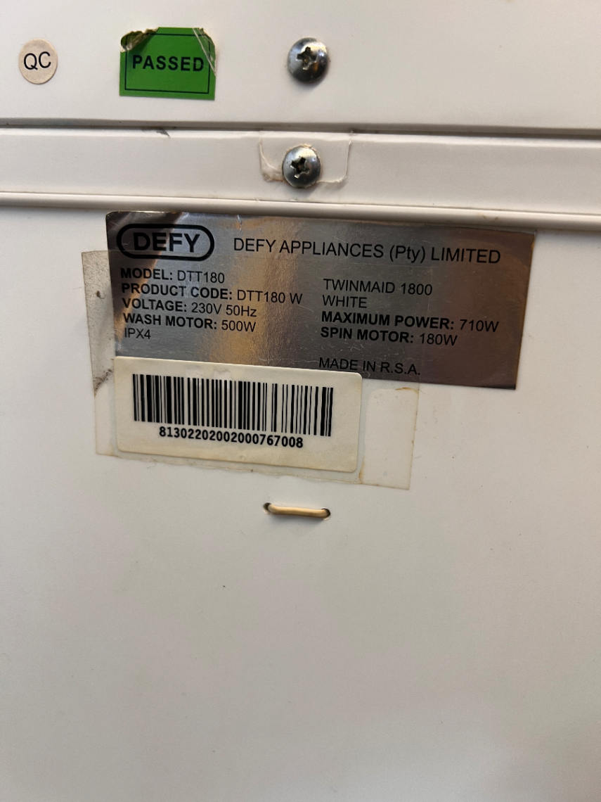Defy Twinmaid 1800 Twin-Tub Washing Machine — Spin Cycle Drum Not Working - 2ndhandwarehouse.com