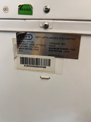 Defy Twinmaid 1800 Twin-Tub Washing Machine — Spin Cycle Drum Not Working - 2ndhandwarehouse.com