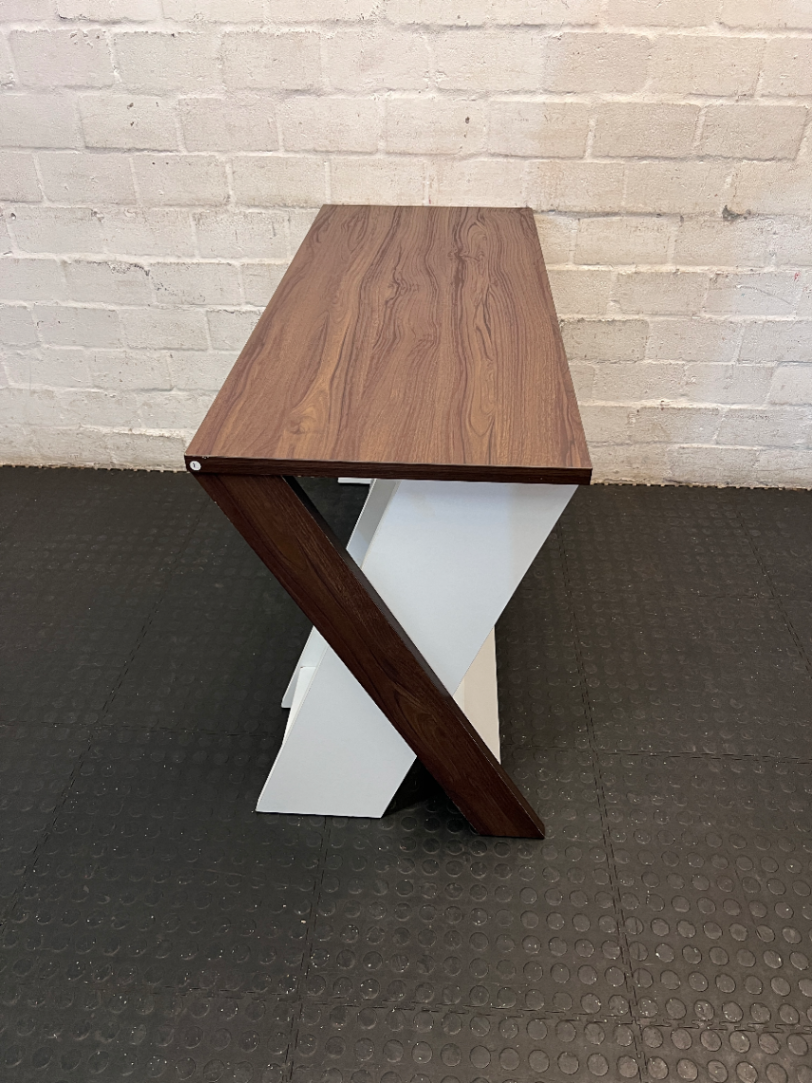 Two-Tone Modern Office Desk with Built-in Shelving — Good Condition - Requires Assembly - 2ndhandwarehouse.com