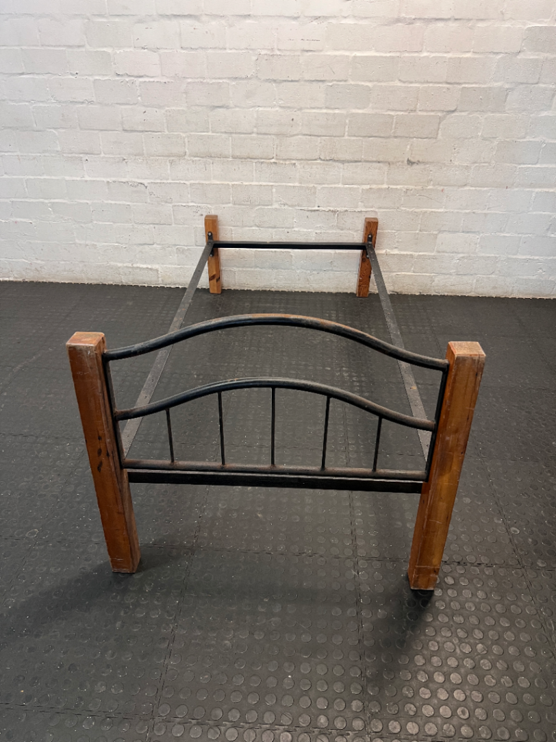Single Bed Frame with Wood and Arched Metal Headboard - 2ndhandwarehouse.com