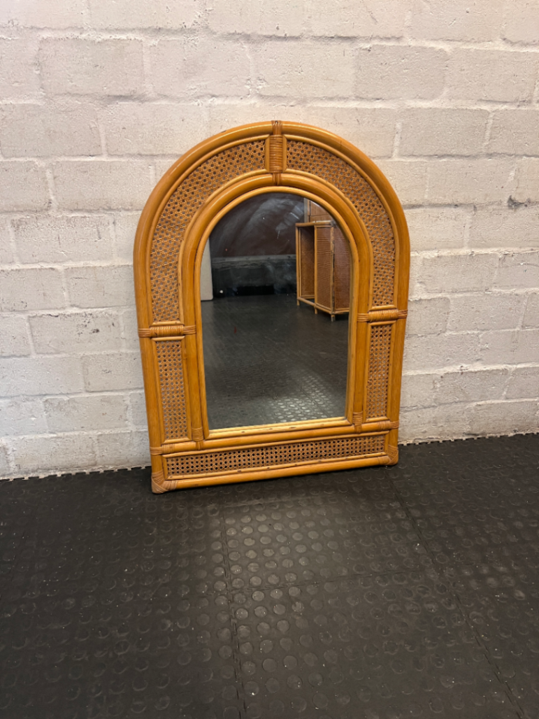 Arched Rattan and Cane Webbing Wall Mirror — Good Condition - 2ndhandwarehouse.com