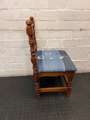 Turned Wood Dining Chair with Denim Patchwork Seat — Structural Repair Required and Altered Seat Covering - 2ndhandwarehouse.com