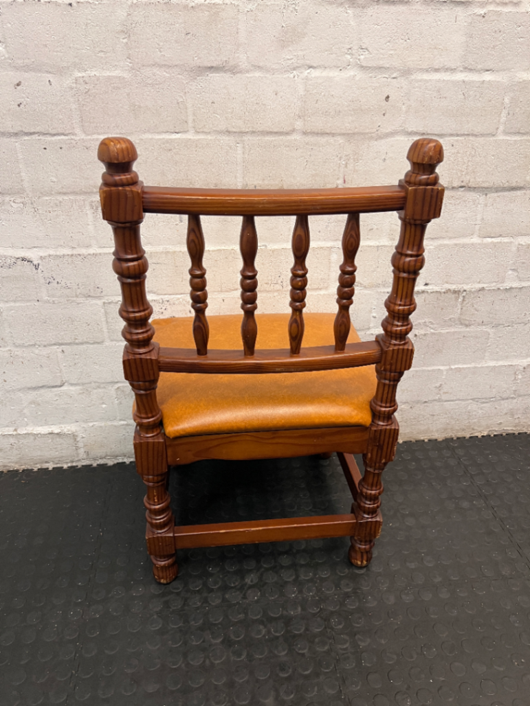 Vintage-Style Turned Wood Dining Chair with Padded Seat — Fair Condition, One Chair Damaged and Needs Repair - 2ndhandwarehouse.com