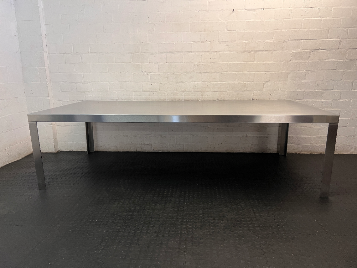 Brushed Aluminium Industrial Dining Table — Well-Maintained Condition - 2ndhandwarehouse.com