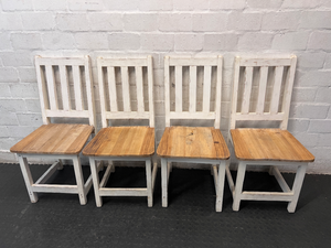 Two-Tone Pine Dining Chair with White Slatted Back — Visible Paint Wear and Surface M - 2ndhandwarehouse.com