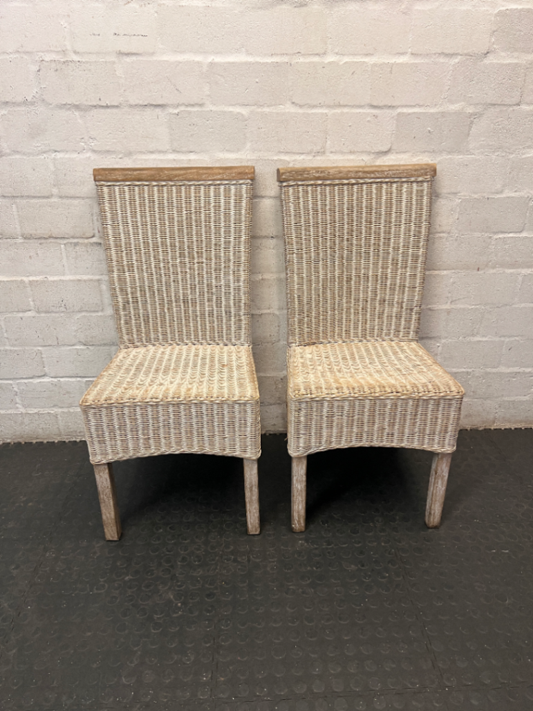 Woven Wicker Dining Chair with Wooden Detail - 2ndhandwarehouse.com