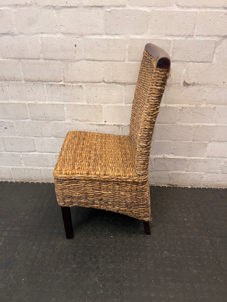 Woven Natural Fibre Dining Chair with Dark Wood Trim - 2ndhandwarehouse.com
