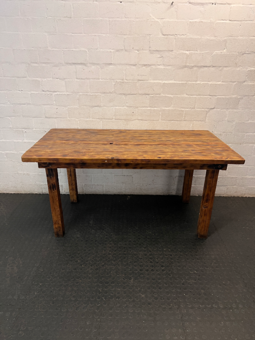 Slatted Pine Dining Table in Chestnut Finish — Good Working O - 2ndhandwarehouse.com