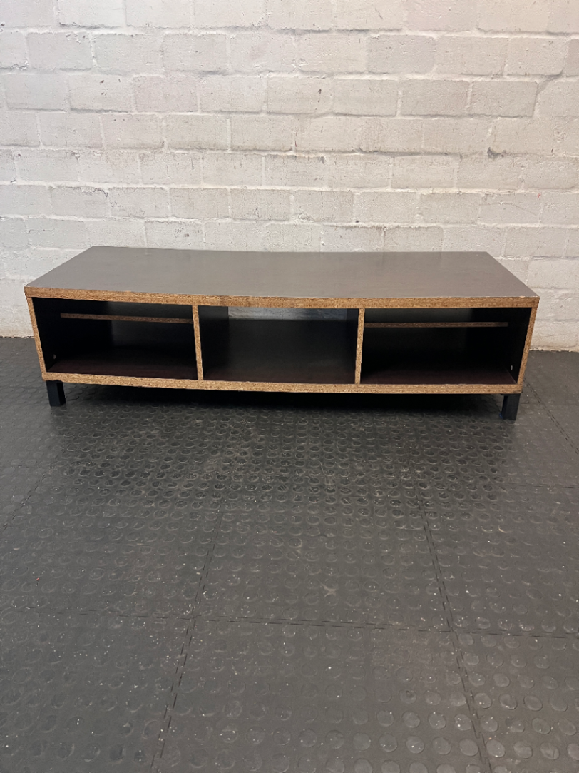 Dark Brown Low-Profile TV Unit with Open Shelving — Multiple Broken Legs and Surface W - 2ndhandwarehouse.com