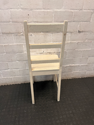 White Enamel Painted Pine Ladder-Back Dining Chair — Chipped Enamel Finish and Surface W - 2ndhandwarehouse.com