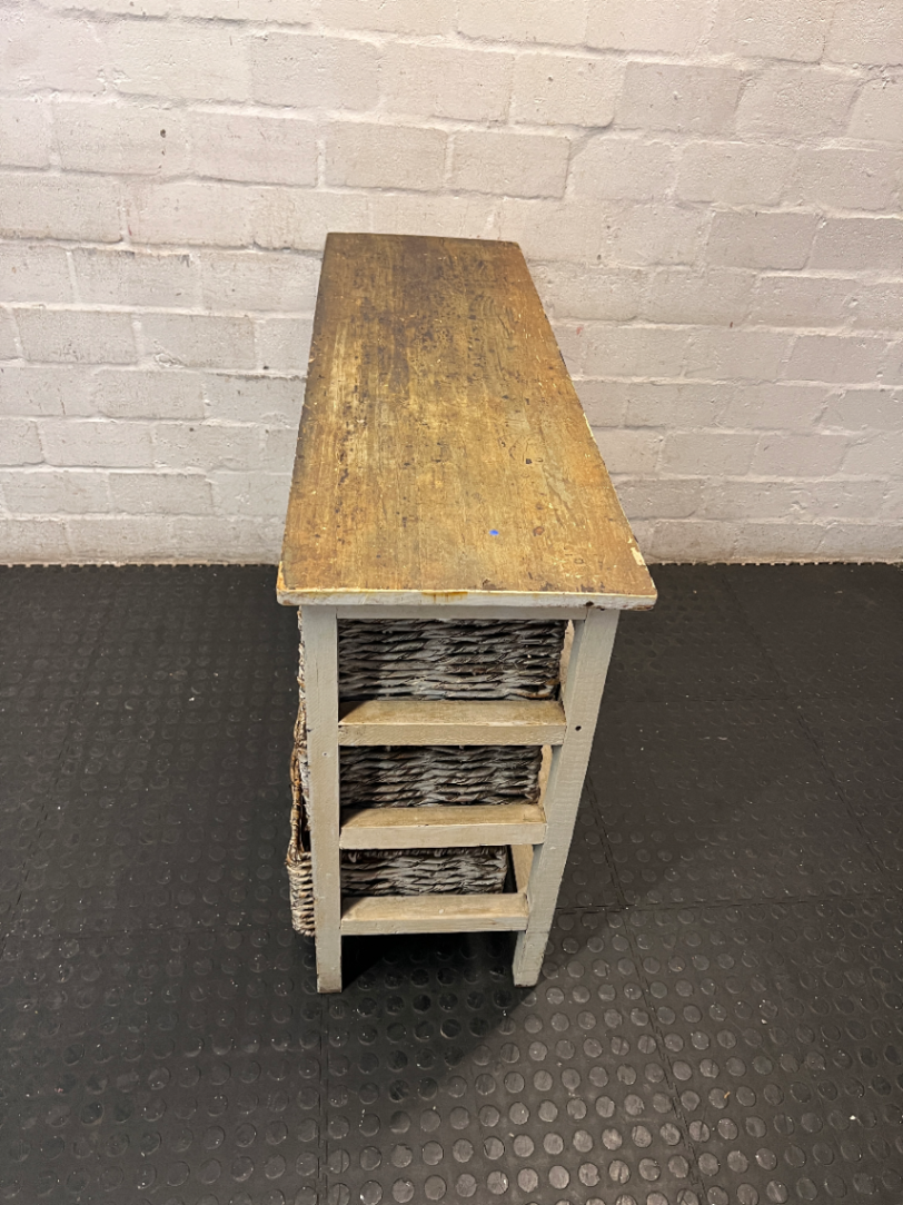 Distressed White Sideboard with Wicker Basket Drawers — Average Condition with Surface W - 2ndhandwarehouse.com