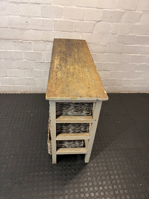 Distressed White Sideboard with Wicker Basket Drawers — Average Condition with Surface W - 2ndhandwarehouse.com