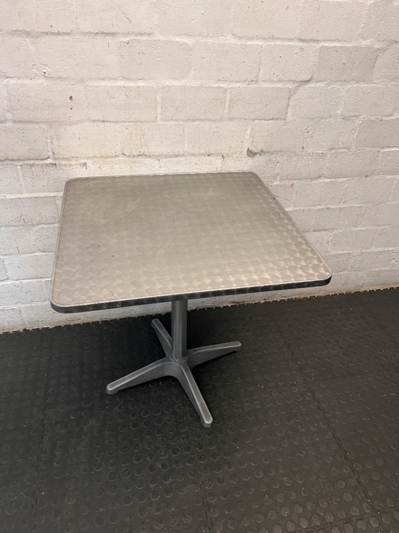 Square Stainless Steel Cafe Table with Pedestal Base - 2ndhandwarehouse.com